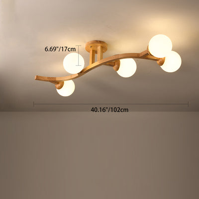 Zeitgenössische kreative Zweige Formen Kurven Glas Gummibaumholz 3/5/7 Licht Halbeinbau-Deckenleuchte für Wohnzimmer 
