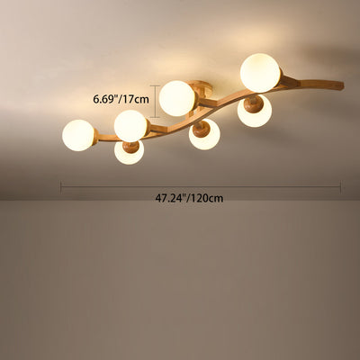 Zeitgenössische kreative Zweige Formen Kurven Glas Gummibaumholz 3/5/7 Licht Halbeinbau-Deckenleuchte für Wohnzimmer 