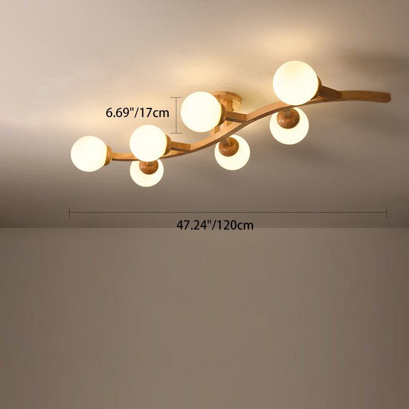 Zeitgenössische kreative Zweige Formen Kurven Glas Gummibaumholz 3/5/7 Licht Halbeinbau-Deckenleuchte für Wohnzimmer 