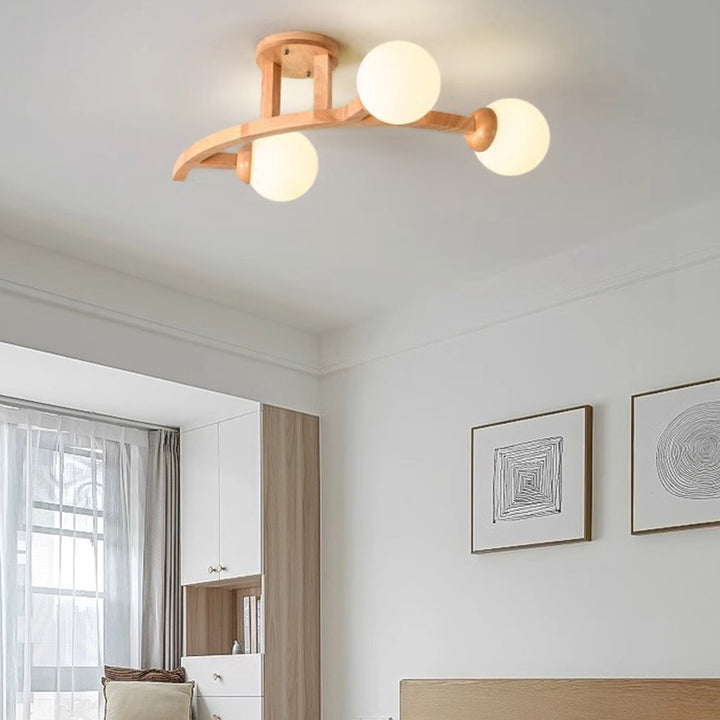 Zeitgenössische kreative Zweige Formen Kurven Glas Gummibaumholz 3/5/7 Licht Halbeinbau-Deckenleuchte für Wohnzimmer 