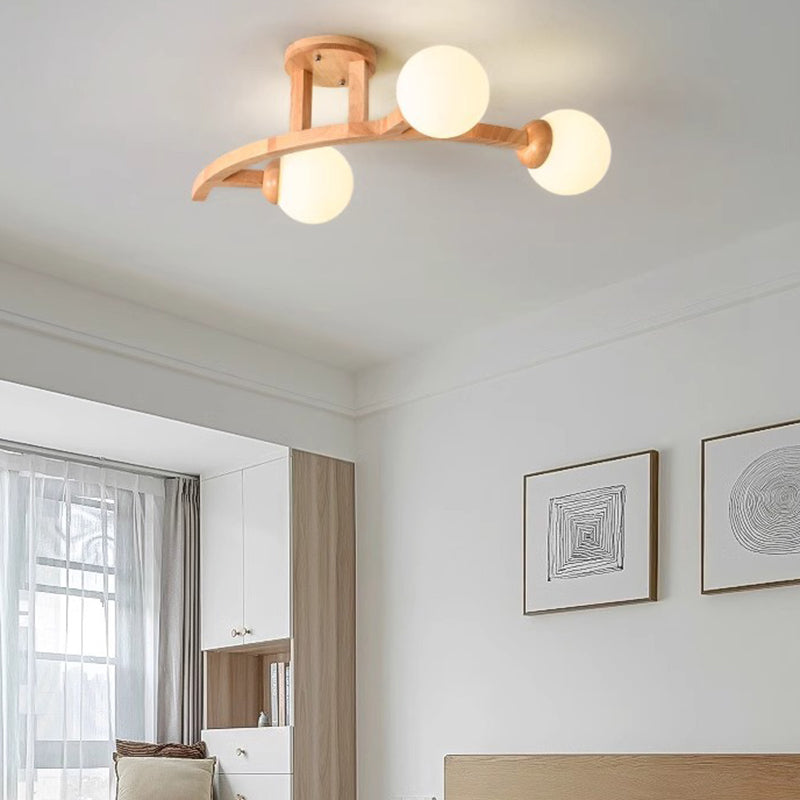Zeitgenössische kreative Zweige Formen Kurven Glas Gummibaumholz 3/5/7 Licht Halbeinbau-Deckenleuchte für Wohnzimmer 