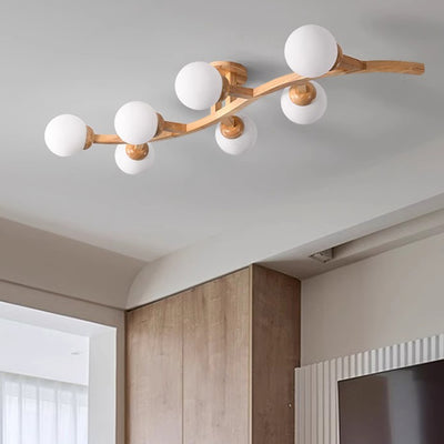 Zeitgenössische kreative Zweige Formen Kurven Glas Gummibaumholz 3/5/7 Licht Halbeinbau-Deckenleuchte für Wohnzimmer 