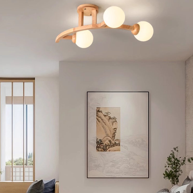 Zeitgenössische kreative Zweige Formen Kurven Glas Gummibaumholz 3/5/7 Licht Halbeinbau-Deckenleuchte für Wohnzimmer 