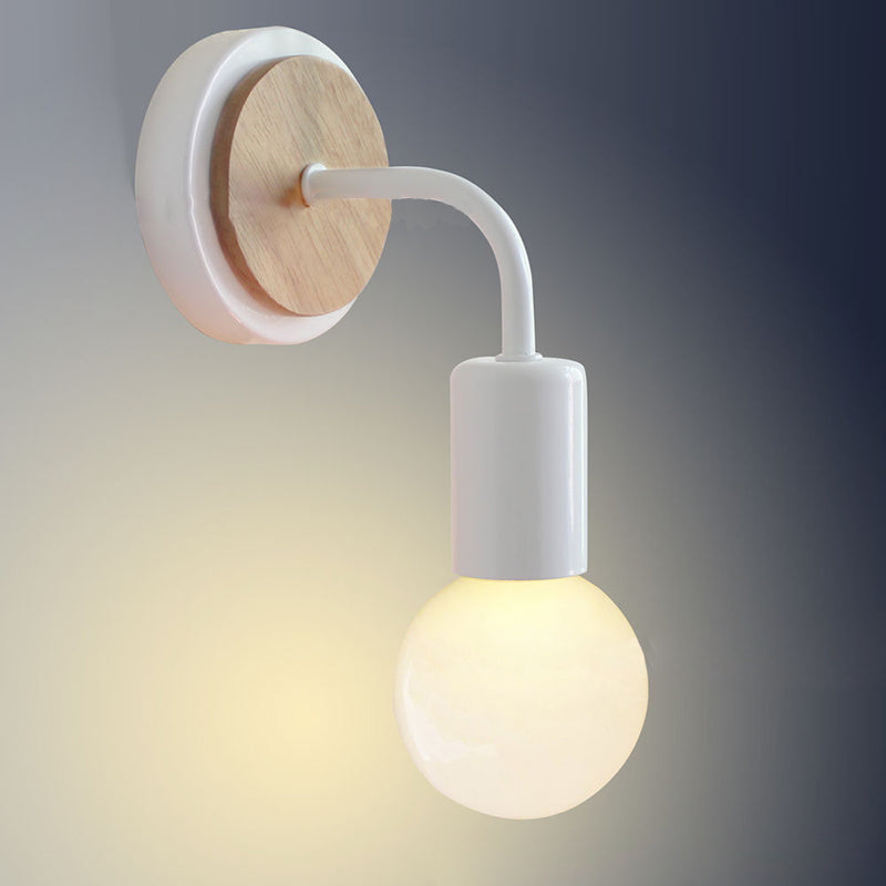 Moderne minimalistische runde gebogene Säule Holz Eisen 1-Licht Wandleuchte für Wohnzimmer 