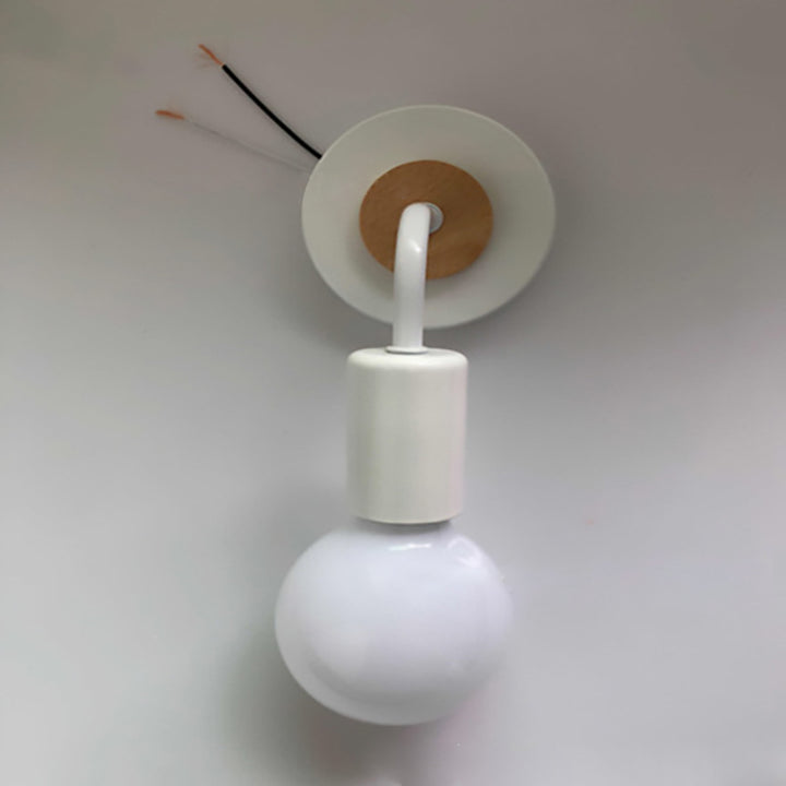 Lámpara de Aplique de Pared Moderna Minimalista de Columna Redonda Curvada de Madera y Hierro de 1 Luz para Sala de Estar 