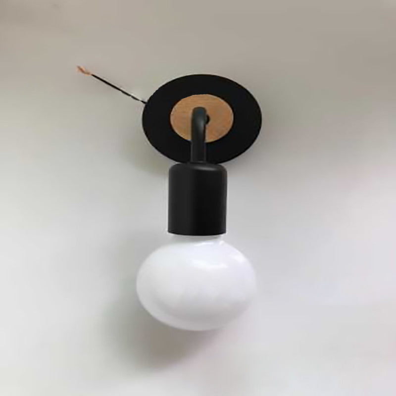 Moderne minimalistische runde gebogene Säule Holz Eisen 1-Licht Wandleuchte für Wohnzimmer 