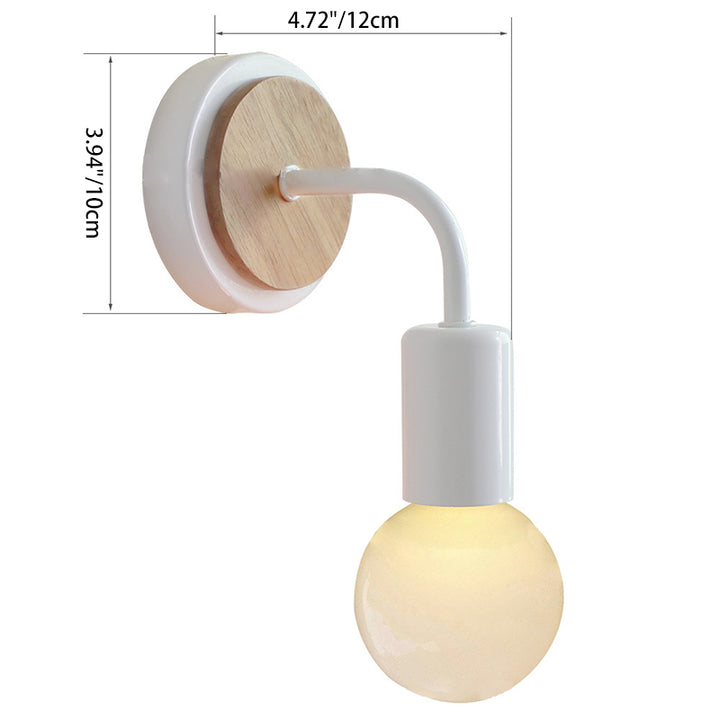 Lámpara de Aplique de Pared Moderna Minimalista de Columna Redonda Curvada de Madera y Hierro de 1 Luz para Sala de Estar 