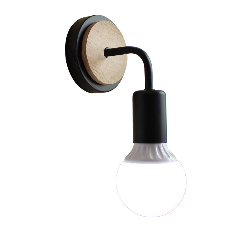 Moderne minimalistische runde gebogene Säule Holz Eisen 1-Licht Wandleuchte für Wohnzimmer 