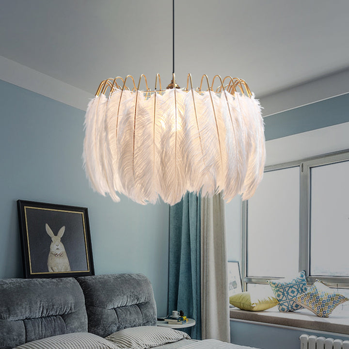 Chandelier Contemporain Créatif Rond à Double Couche Feuille Plume Fer 1/3 Lumière Pour Salon 