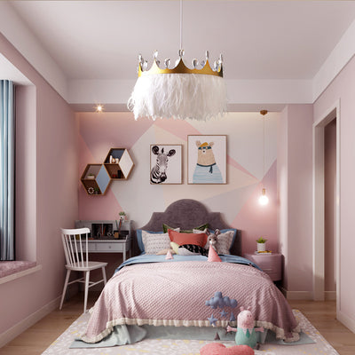 Moderner Luxus Kronenform Runde Feder Kristall Eisen 1-Licht Kronleuchter für Wohnzimmer 