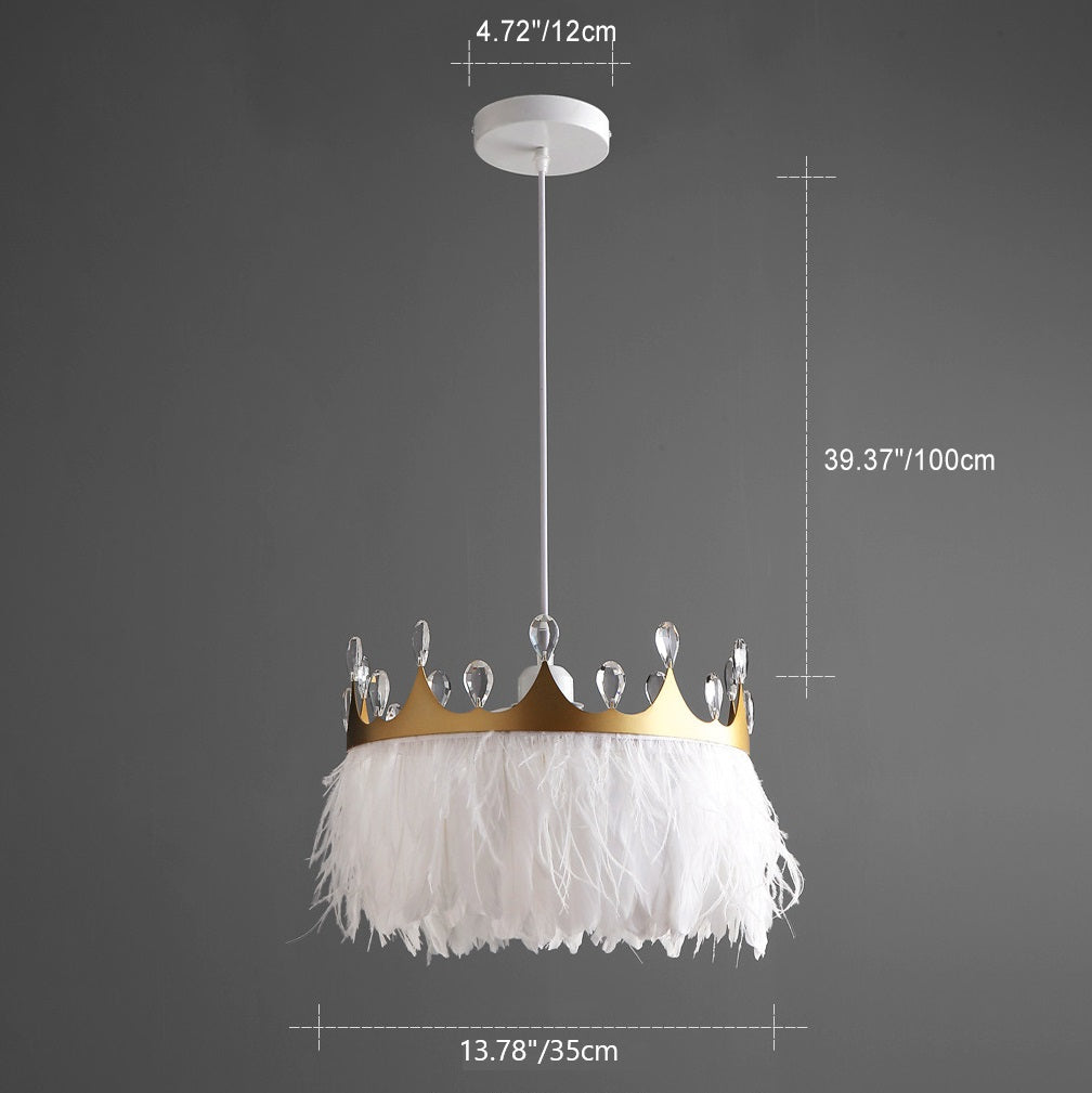 Chandelier Moderne de Luxe en Forme de Couronne Ronde avec Plumes et Cristaux en Fer à 1 Lumière pour Salon 