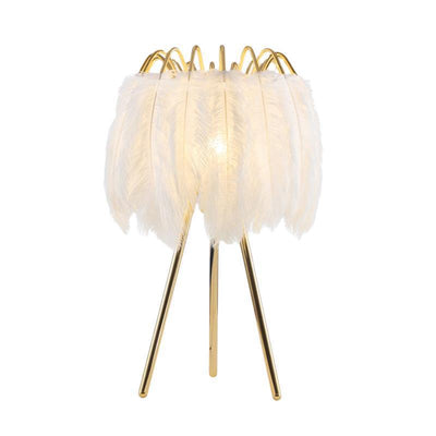 Contemporary Scandinavian Round Triangle Support Feather Iron 1-Light Table Lamp For Living Room