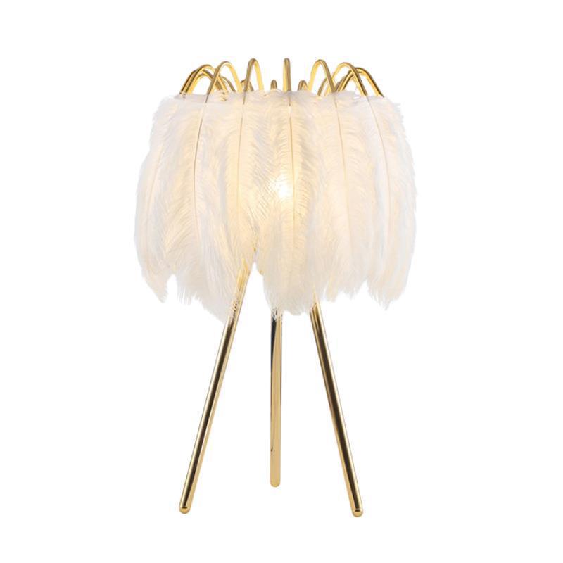 Contemporary Scandinavian Round Triangle Support Feather Iron 1-Light Table Lamp For Living Room