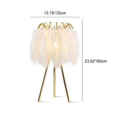 Contemporary Scandinavian Round Triangle Support Feather Iron 1-Light Table Lamp For Living Room