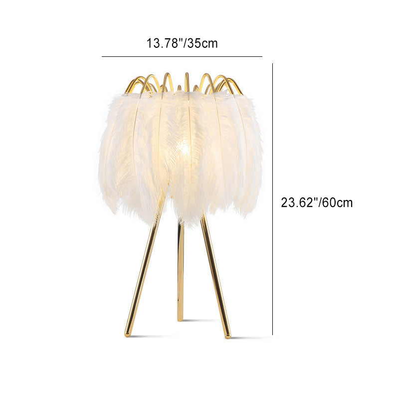 Contemporary Scandinavian Round Triangle Support Feather Iron 1-Light Table Lamp For Living Room
