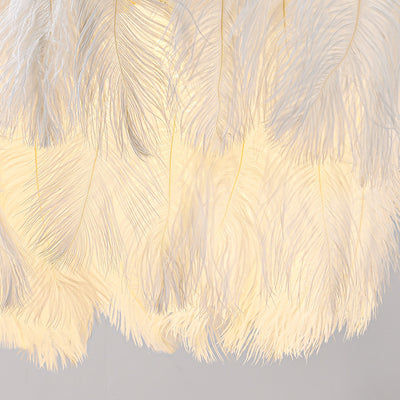 Contemporary Scandinavian Double Round Branch Feather Iron 3-Light Chandelier For Living Room