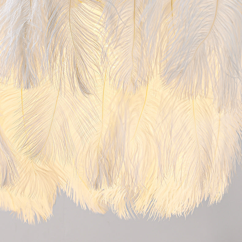 Contemporary Scandinavian Double Round Branch Feather Iron 3-Light Chandelier For Living Room