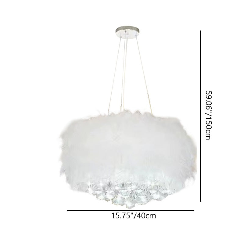 Lustre contemporain créatif rond en plumes de crème d&