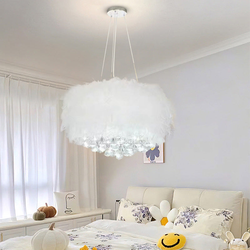 Lustre contemporain créatif rond en plumes de crème d&