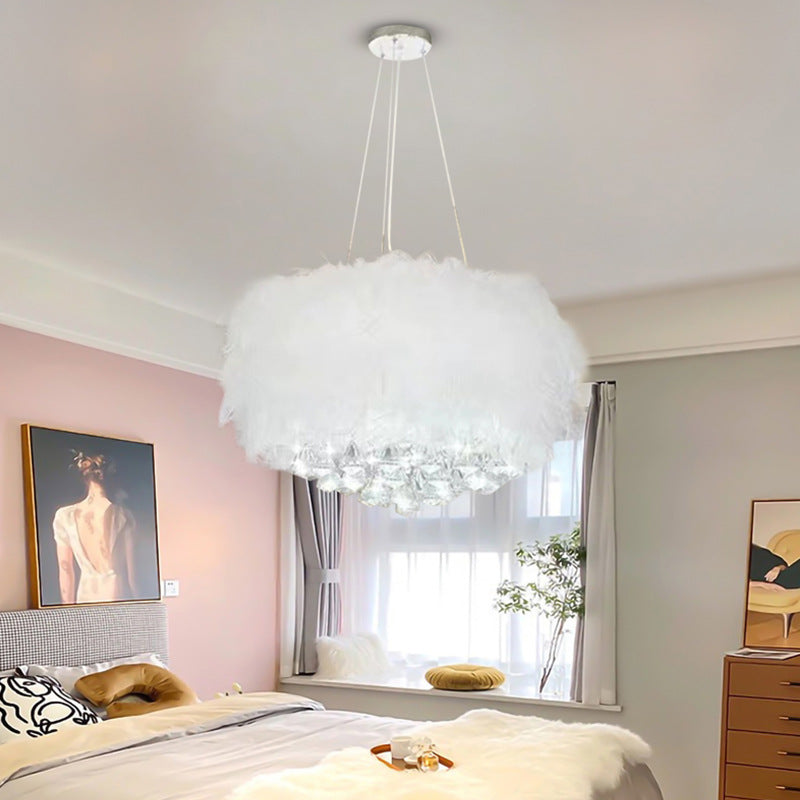 Lustre contemporain créatif rond en plumes de crème d&