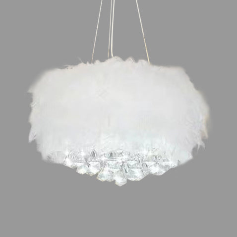 Lustre contemporain créatif rond en plumes de crème d&