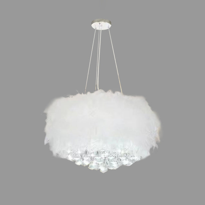 Lustre contemporain créatif rond en plumes de crème d&