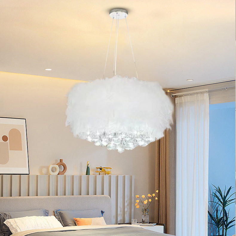 Lustre contemporain créatif rond en plumes de crème d&
