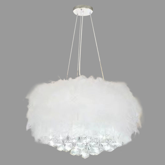 Lustre contemporain créatif rond en plumes de crème d&