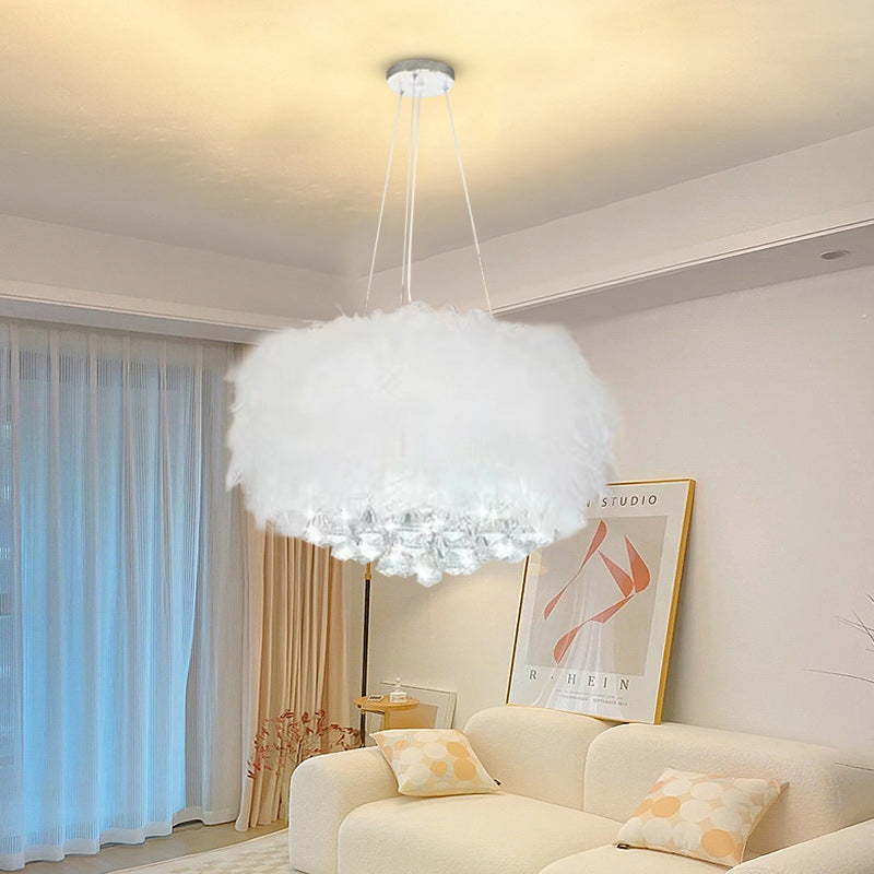 Lustre contemporain créatif rond en plumes de crème d&