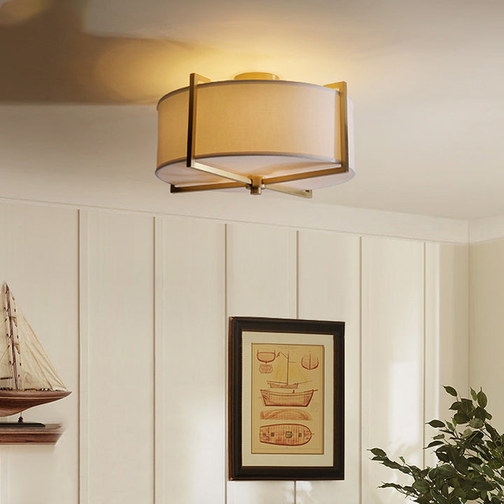 Lámpara de techo semiempotrada de 5 luces de cobre con forma de cruz redonda vintage tradicional para sala de estar 