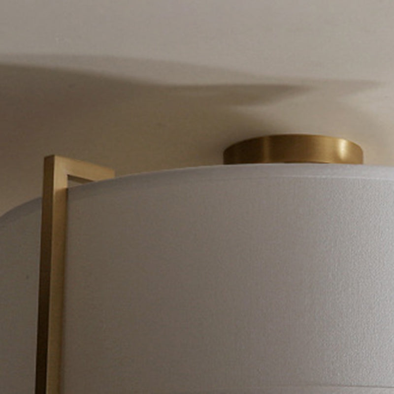 Traditional Vintage Round Cross Shape Fabric Copper 5-Light Semi-Flush Mount Ceiling Light For Living Room