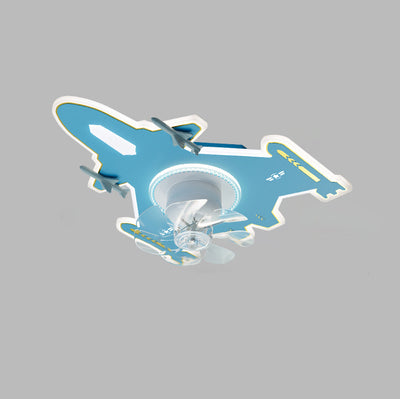 Modern Art Deco Kids Airplane Shapes Acrylic Hardware Resin LED Flush Mount Ceiling Fan Light For Bedroom