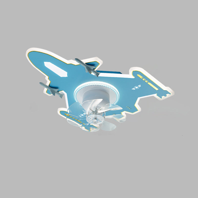 Modern Art Deco Kids Airplane Shapes Acrylic Hardware Resin LED Flush Mount Ceiling Fan Light For Bedroom