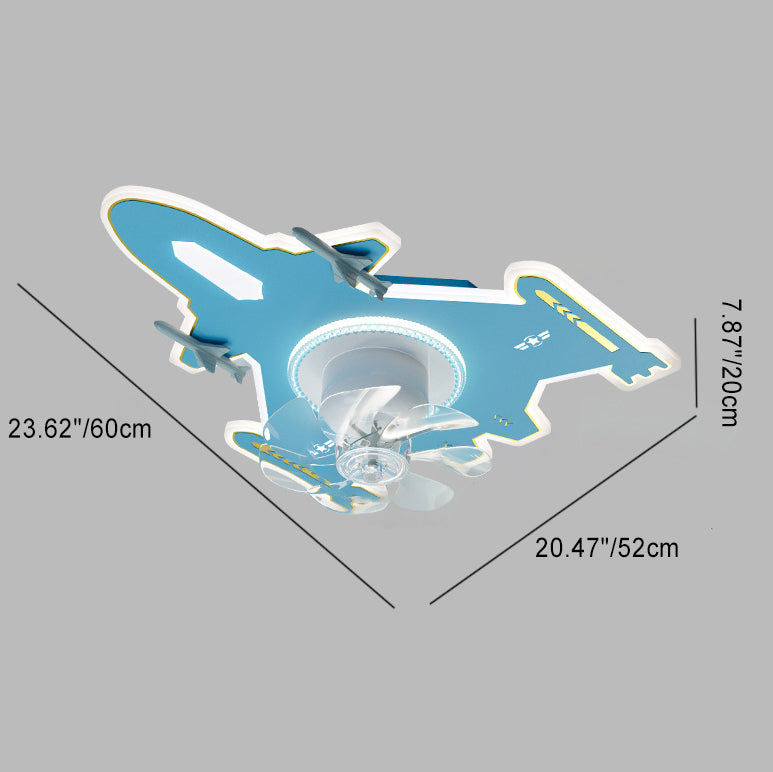Modern Art Deco Kids Airplane Shapes Acrylic Hardware Resin LED Flush Mount Ceiling Fan Light For Bedroom