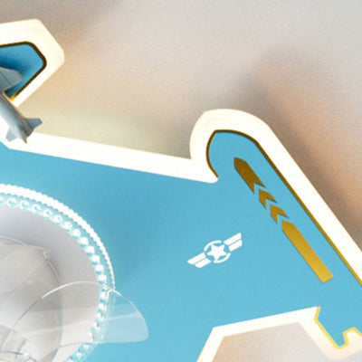 Modern Art Deco Kids Airplane Shapes Acrylic Hardware Resin LED Flush Mount Ceiling Fan Light For Bedroom