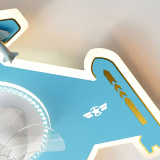 Modern Art Deco Kids Airplane Shapes Acrylic Hardware Resin LED Flush Mount Ceiling Fan Light For Bedroom