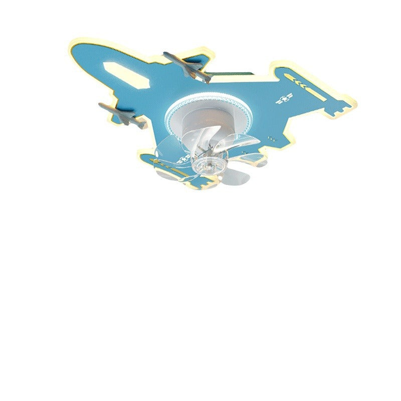 Modern Art Deco Kids Airplane Shapes Acrylic Hardware Resin LED Flush Mount Ceiling Fan Light For Bedroom