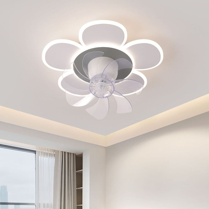 Moderne minimalistische Blume Form Runde ABS Acryl Eisen LED Deckenventilator Licht für Schlafzimmer 
