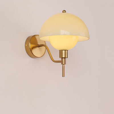 Traditional French Round Mushroom Shape Glass Acrylic Iron 1-Light Wall Sconce Lamp For Living Room