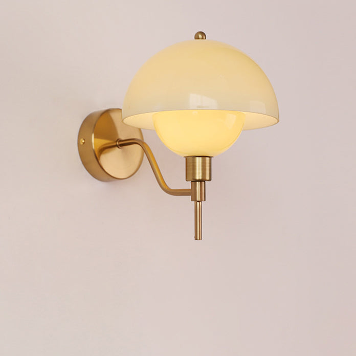 Traditional French Round Mushroom Shape Glass Acrylic Iron 1-Light Wall Sconce Lamp For Living Room