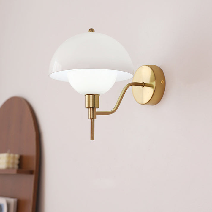 Traditional French Round Mushroom Shape Glass Acrylic Iron 1-Light Wall Sconce Lamp For Living Room