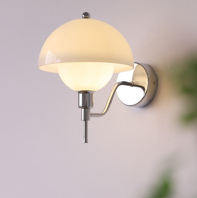 Traditional French Round Mushroom Shape Glass Acrylic Iron 1-Light Wall Sconce Lamp For Living Room