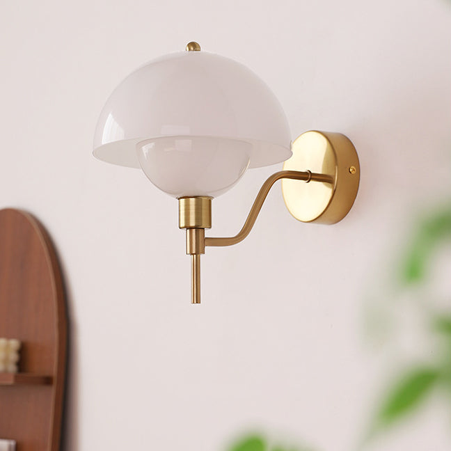 Traditional French Round Mushroom Shape Glass Acrylic Iron 1-Light Wall Sconce Lamp For Living Room