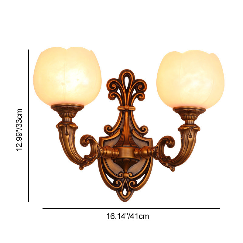 Applique murale à 2 lumières en laiton marbré avec motif traditionnel vintage pour salon 