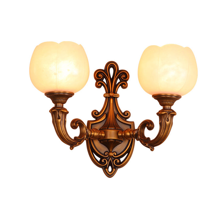 Applique murale à 2 lumières en laiton marbré avec motif traditionnel vintage pour salon 