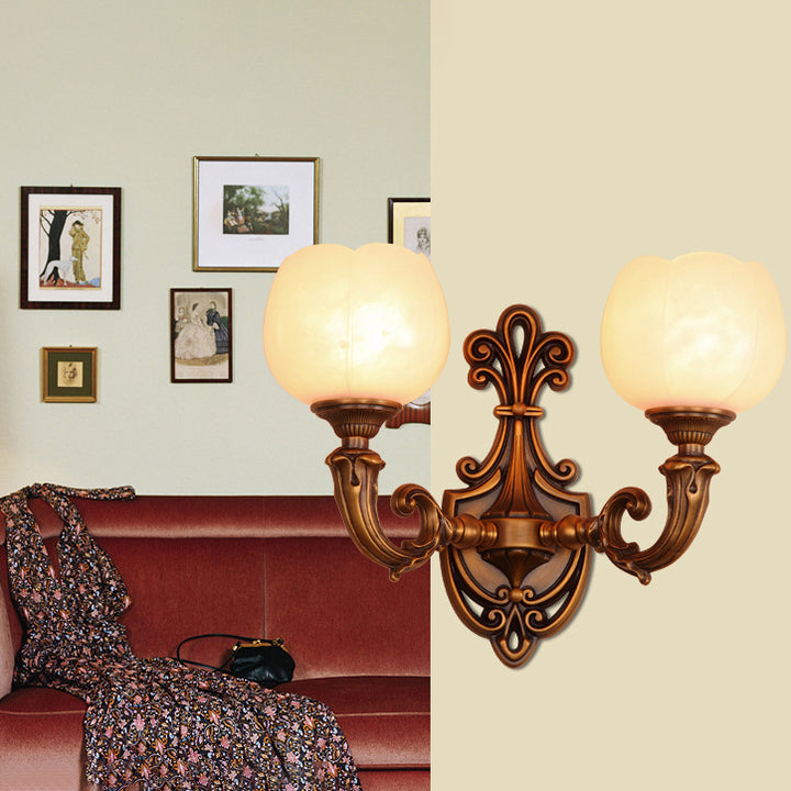 Applique murale à 2 lumières en laiton marbré avec motif traditionnel vintage pour salon 