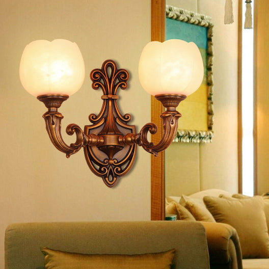 Applique murale à 2 lumières en laiton marbré avec motif traditionnel vintage pour salon 