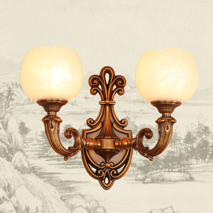 Applique murale à 2 lumières en laiton marbré avec motif traditionnel vintage pour salon 