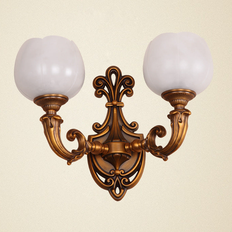 Applique murale à 2 lumières en laiton marbré avec motif traditionnel vintage pour salon 