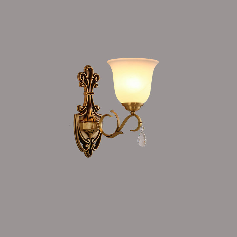 Traditional Vintage Round Leaf Floral Glass Copper 1/2 Light Wall Sconce Lamp For Living Room